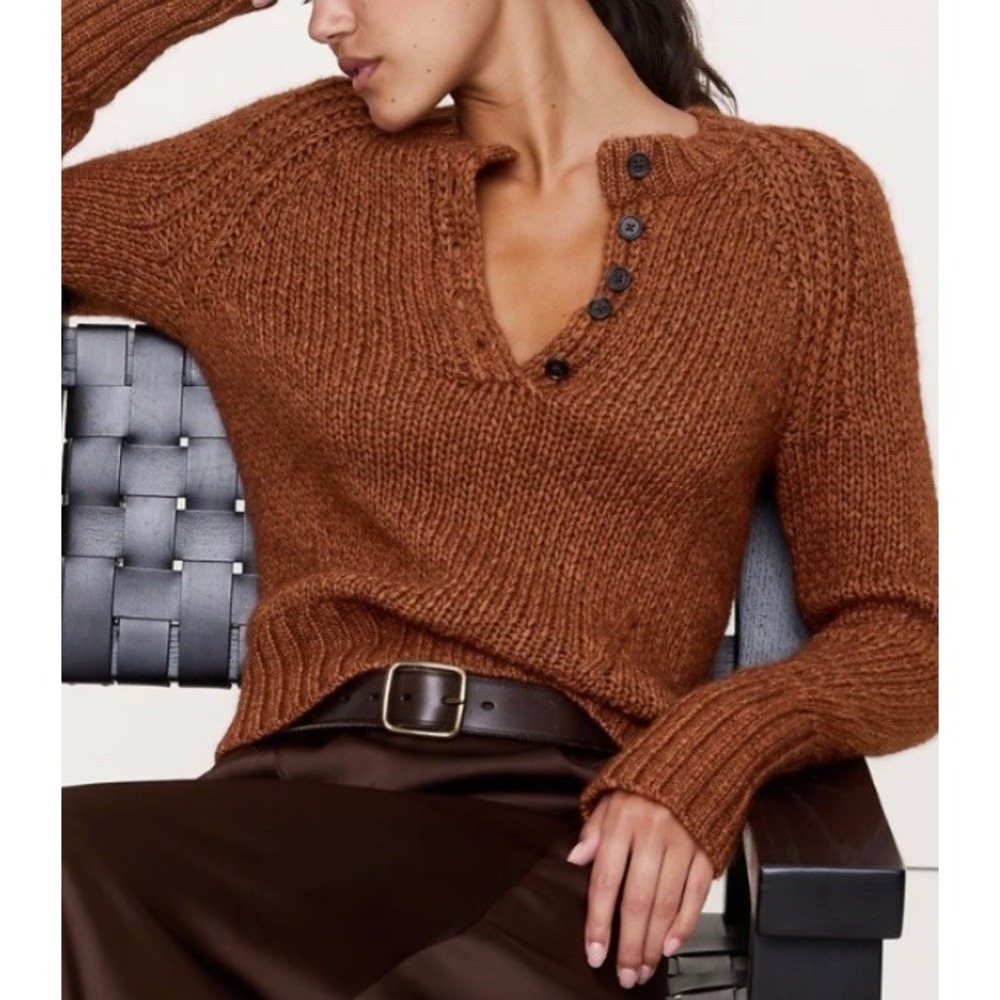 Banana Republic Sweater Womens Rust Brown Alpaca Wool Blend Henley Pullover XS